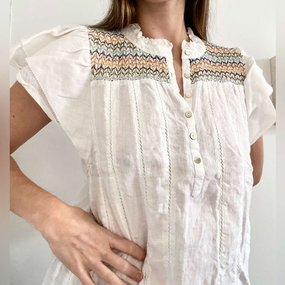 Flaherty 100% linen flutter sleeve top
